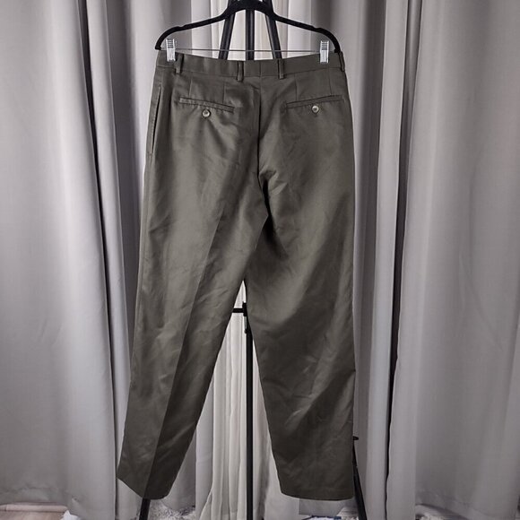 Perry Ellis Portfolio Men's, Olive Green Dress Slacks, Pants, Size 33X32 - Picture 3 of 10